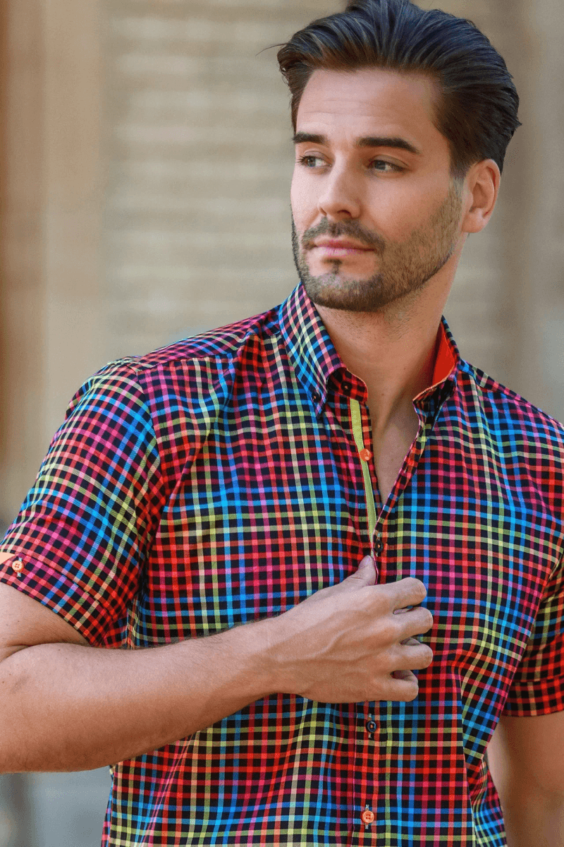 MULTICOLOR CHECK SHORT SLEEVE SHIRT