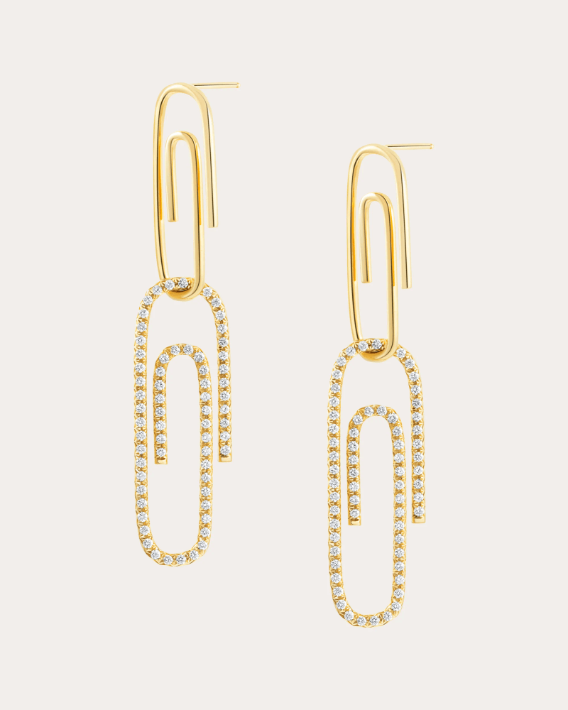 Elior Women's Diamond Playtime Paperclip Double Drop Earrings in Gold 18K Gold