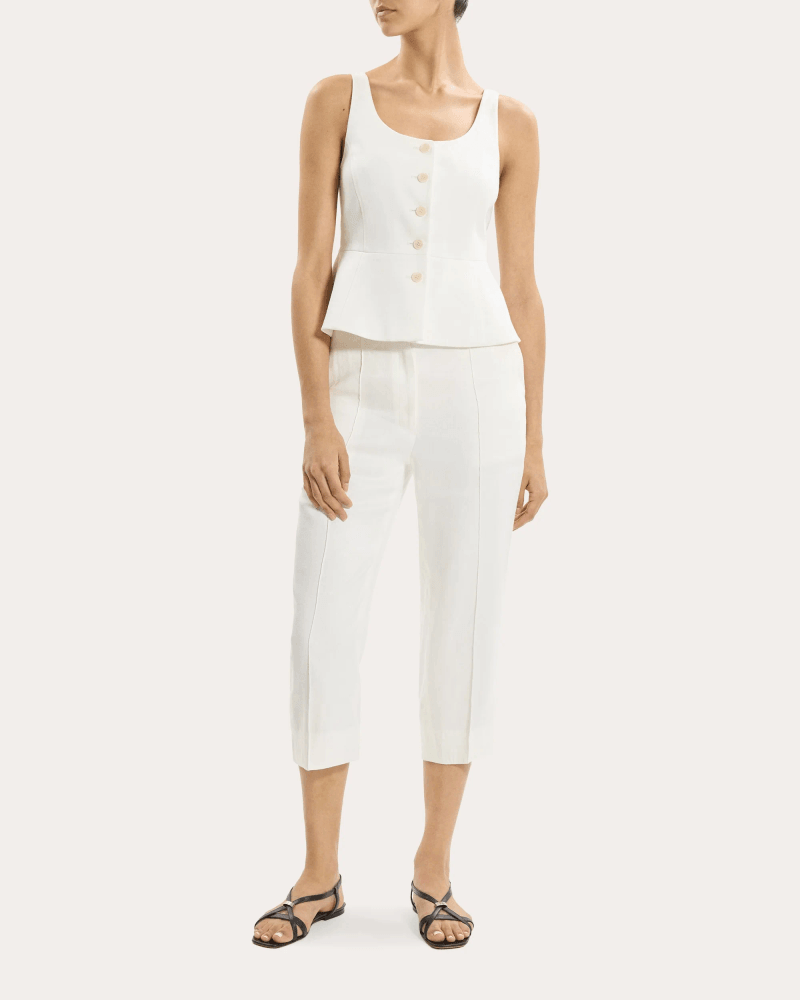 Theory Women's Linen Twill Peplum Vest Top in White Linen/Viscose/Elastane