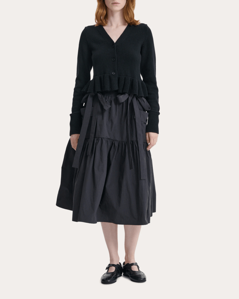 Cecilie Bahnsen Women's Prisca Knit Cotton Silk Peplum Cardigan in Black Cotton/Silk
