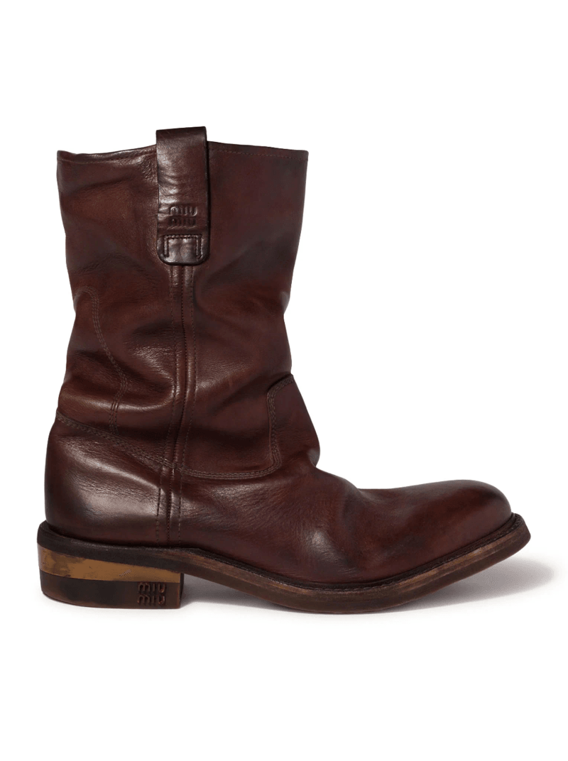 FOULE CALF LEATHER ANKLE BOOTS - Miu Miu - Woman
