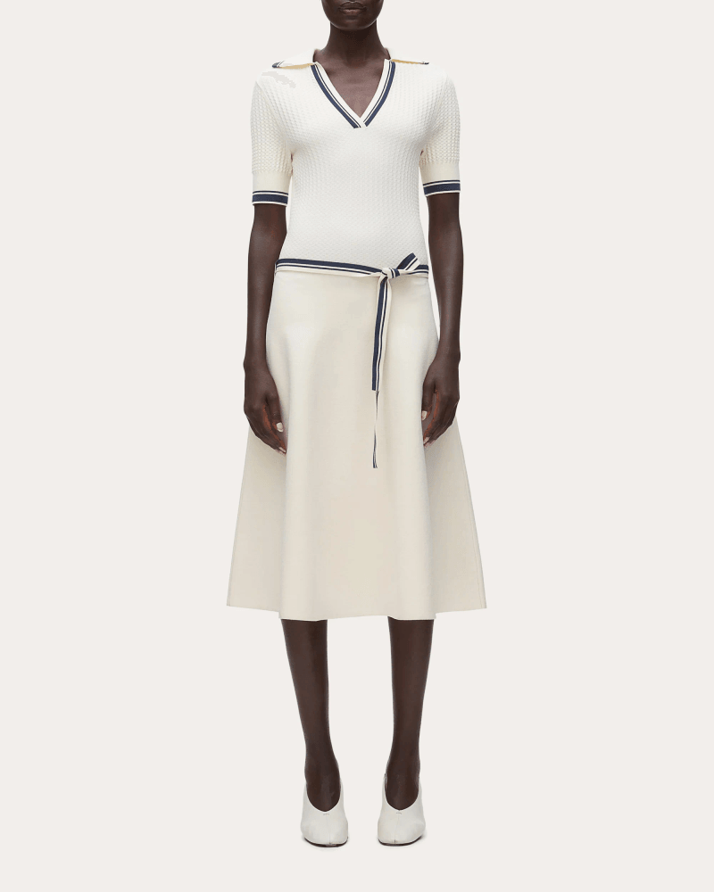 3.1 Phillip Lim Women's Textured Knit Polo Midi Dress in White Viscose/Elastane/Polyester