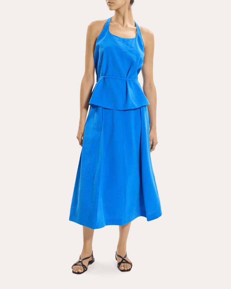 Theory Women's Relaxed Silk Belted Tank Top in Blue Silk/Nylon