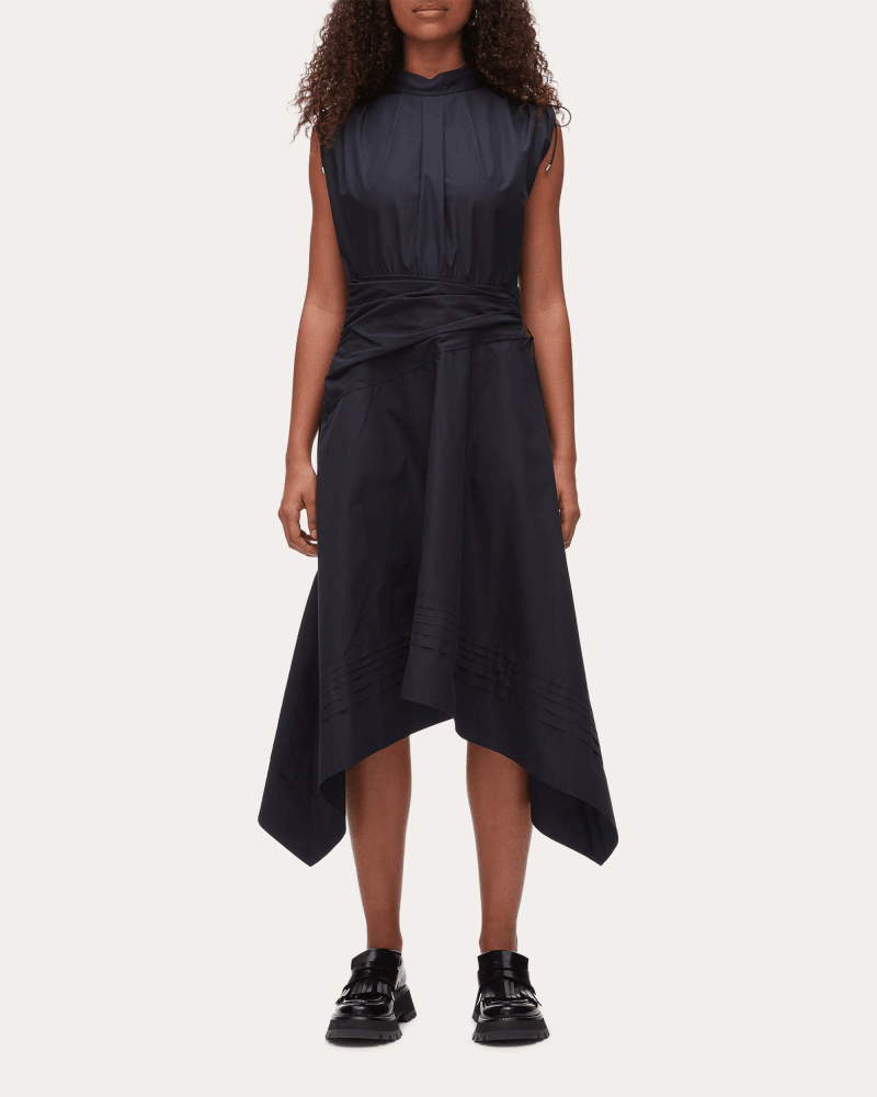 3.1 Phillip Lim Women's Cotton Poplin Ruched Handkerchief Dress in Black Cotton/Polyester