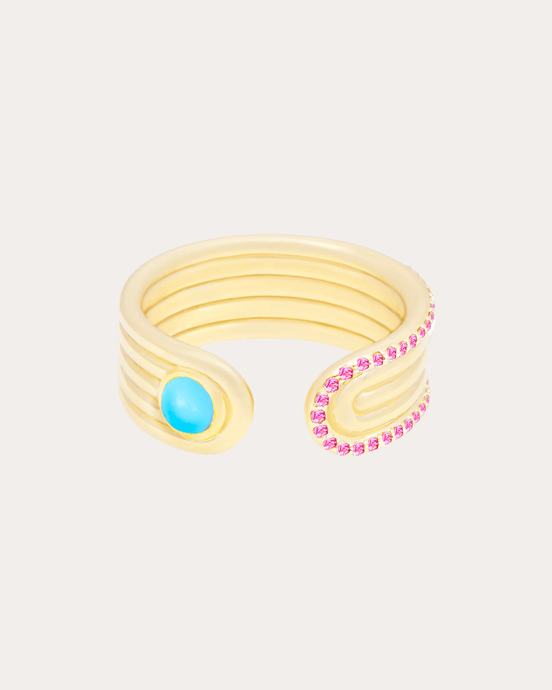 Campbell + Charlotte Women's Pink Sapphire & Turquoise Found Open Ring in Blue 14K Gold