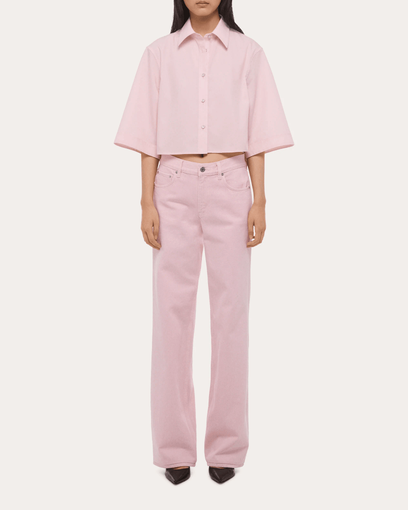 Helmut Lang Women's Seamed Straight-Leg Wardrobe Jeans in Pink Leather/Cotton/Denim