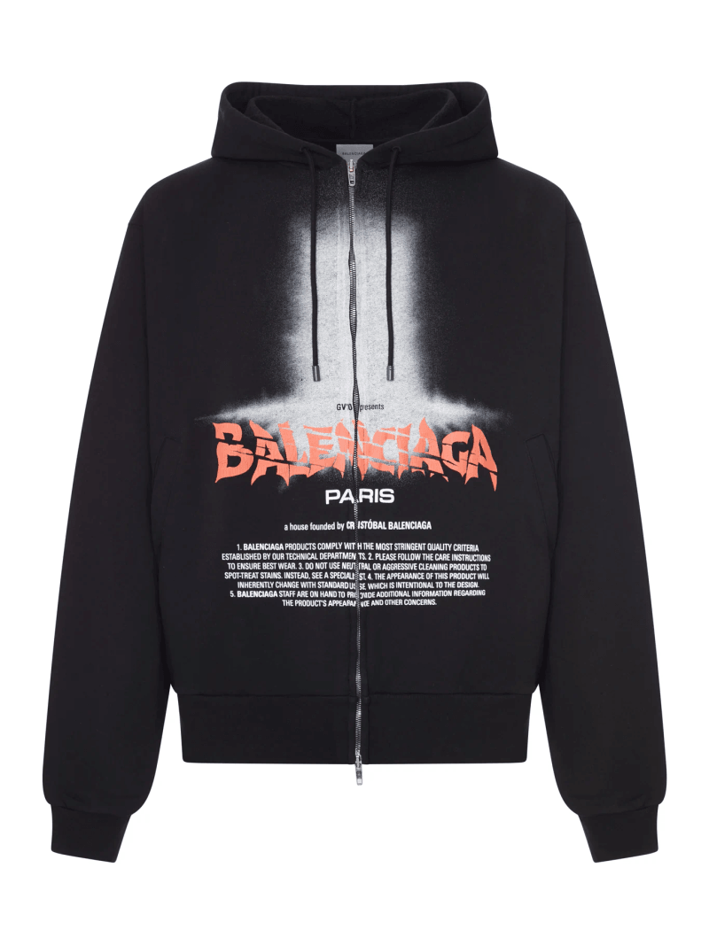 THE DOOR OVERSIZED ZIP SWEATSHIRT IN BLACK DRY FLEECE - Balenciaga - Man