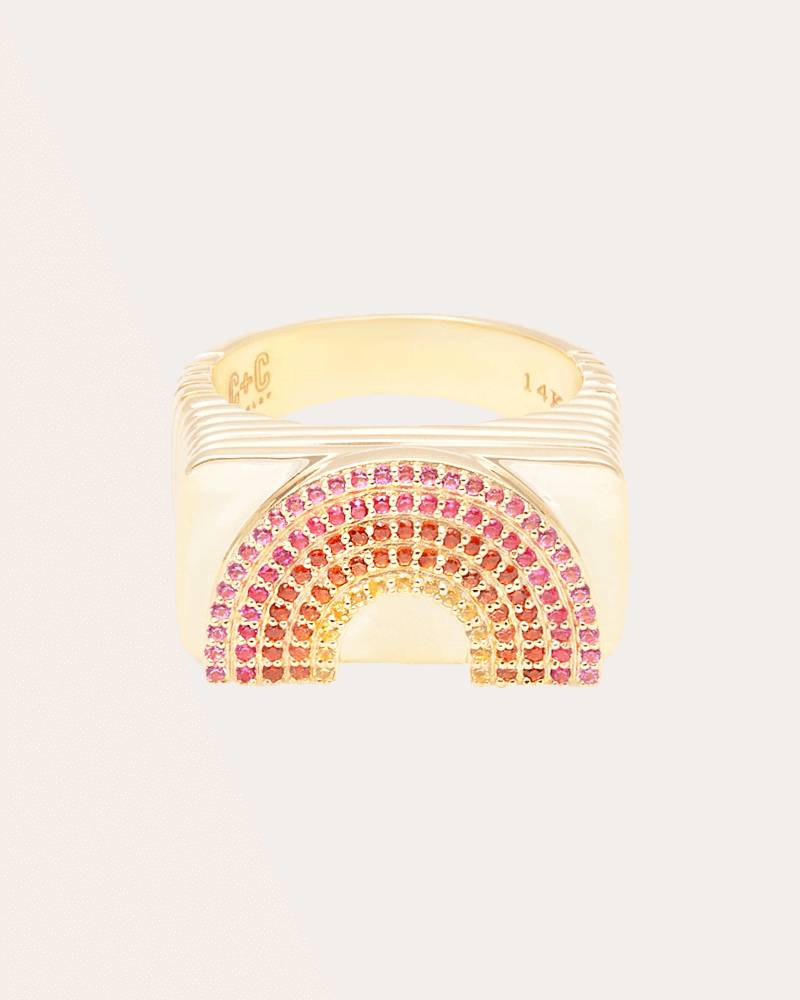 Campbell + Charlotte Women's Multicolor Sapphire & 14k Gold Juju Rainbow Ring in Pink, Orange & Yellow Sapphire