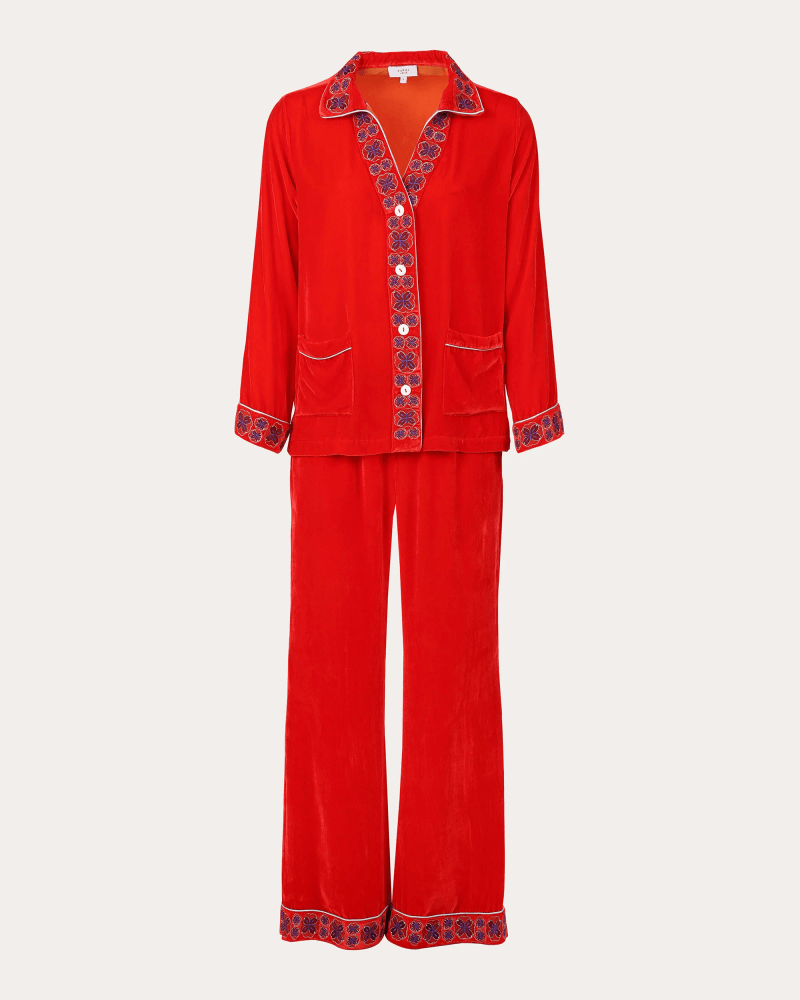 Karma On The Rocks Women's Tokyo Embroidered Velvet Pajama Set