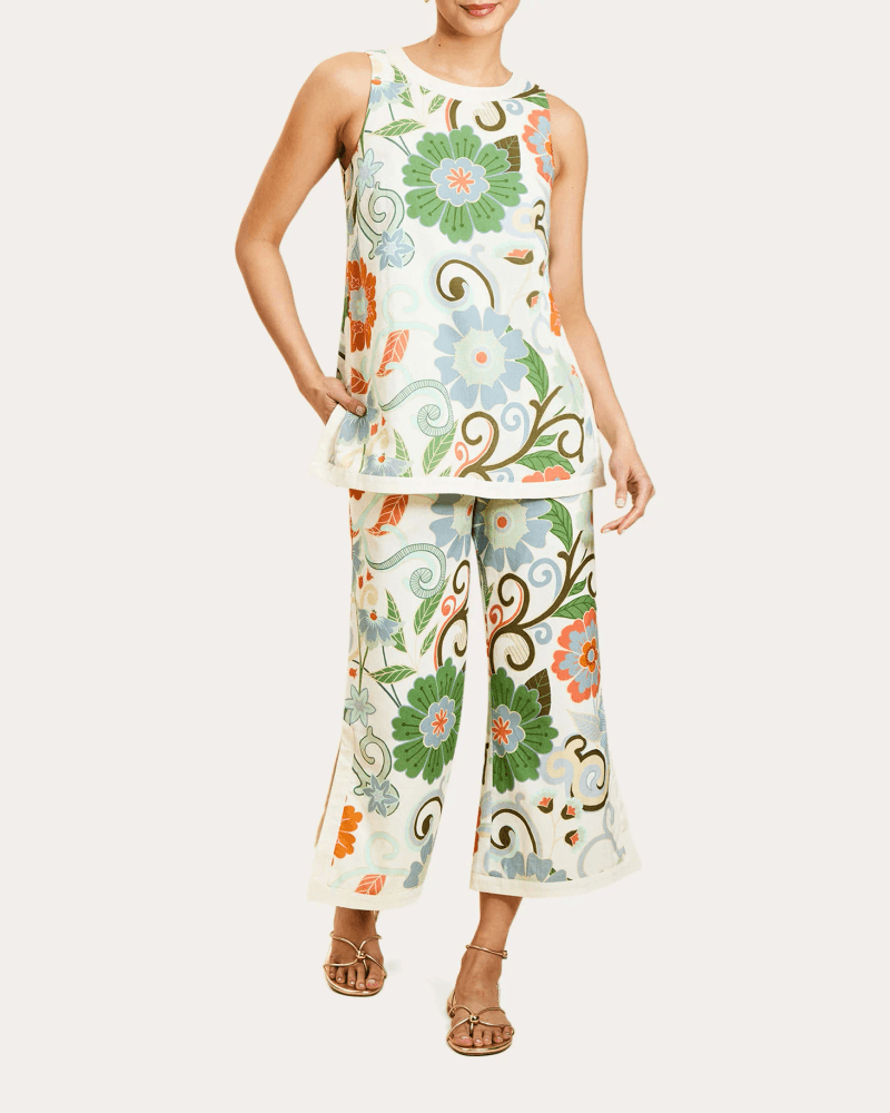 Mestiza Women's Judah Floral Cotton Cropped Flare Pants Cotton/Linen