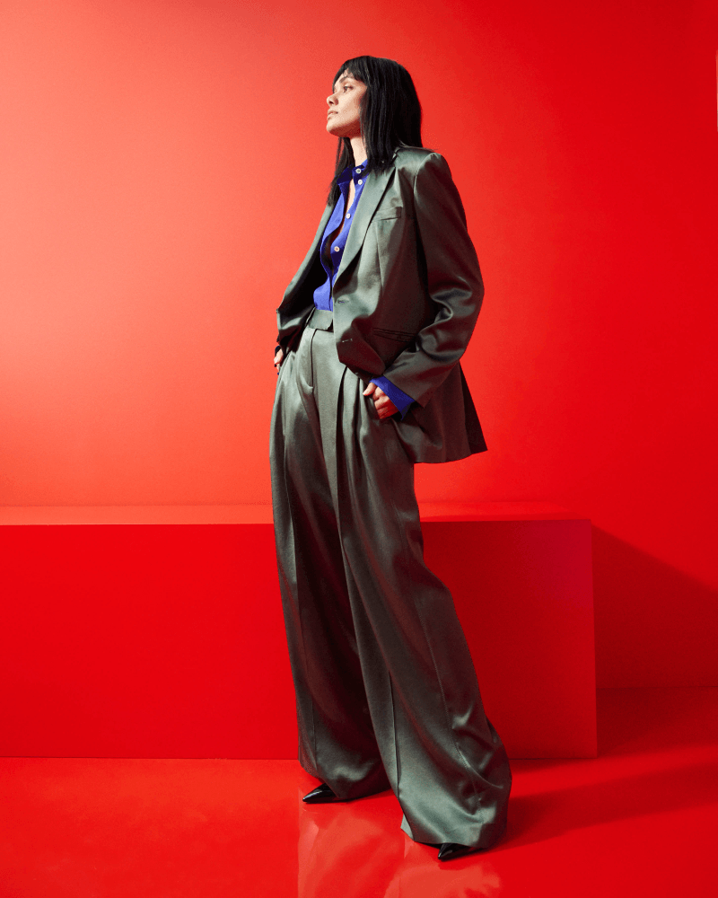 Satin Serena Trouser - Dark Green