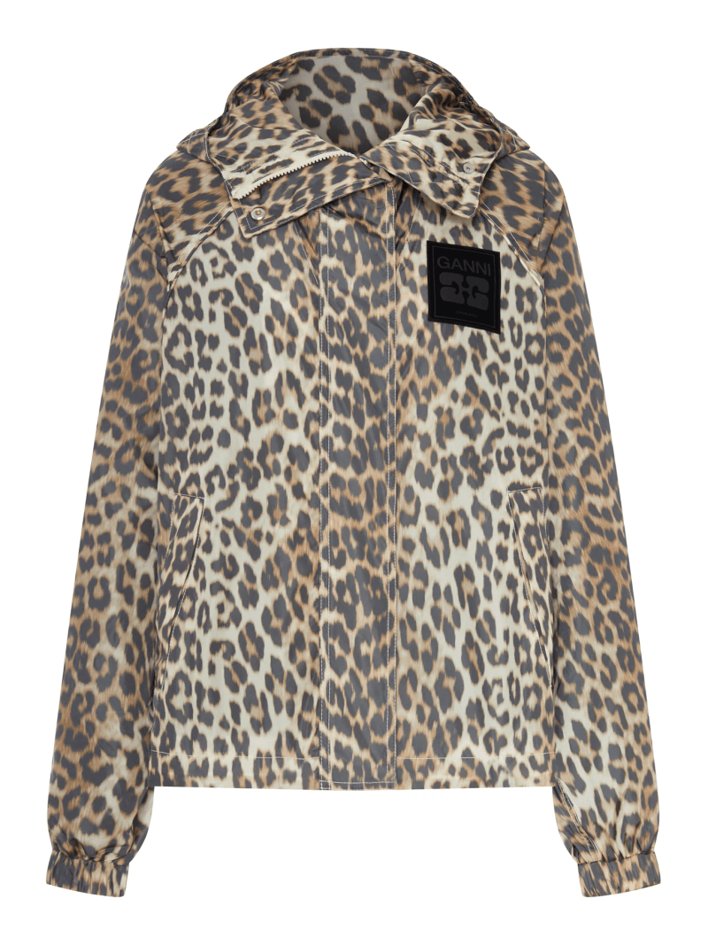NYLON JACKET WITH LEOPARD PRINT - Ganni - Woman