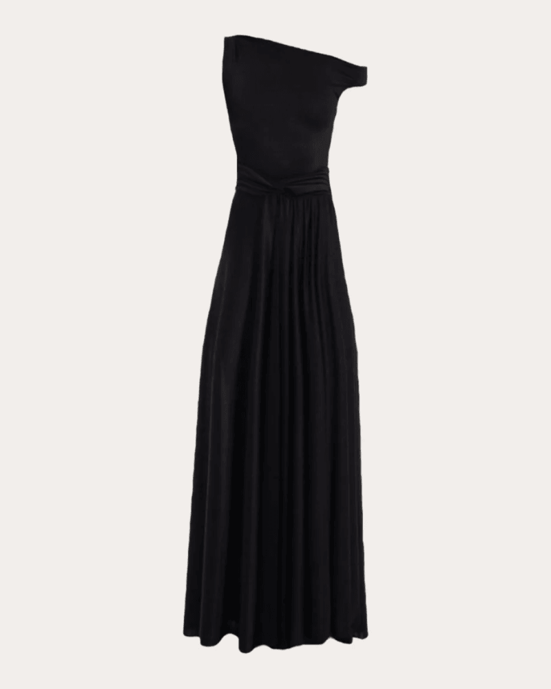 Francisco Arce Women's Geneve Ruched Jersey Asymmetric Gown in Black Polyester/Spandex