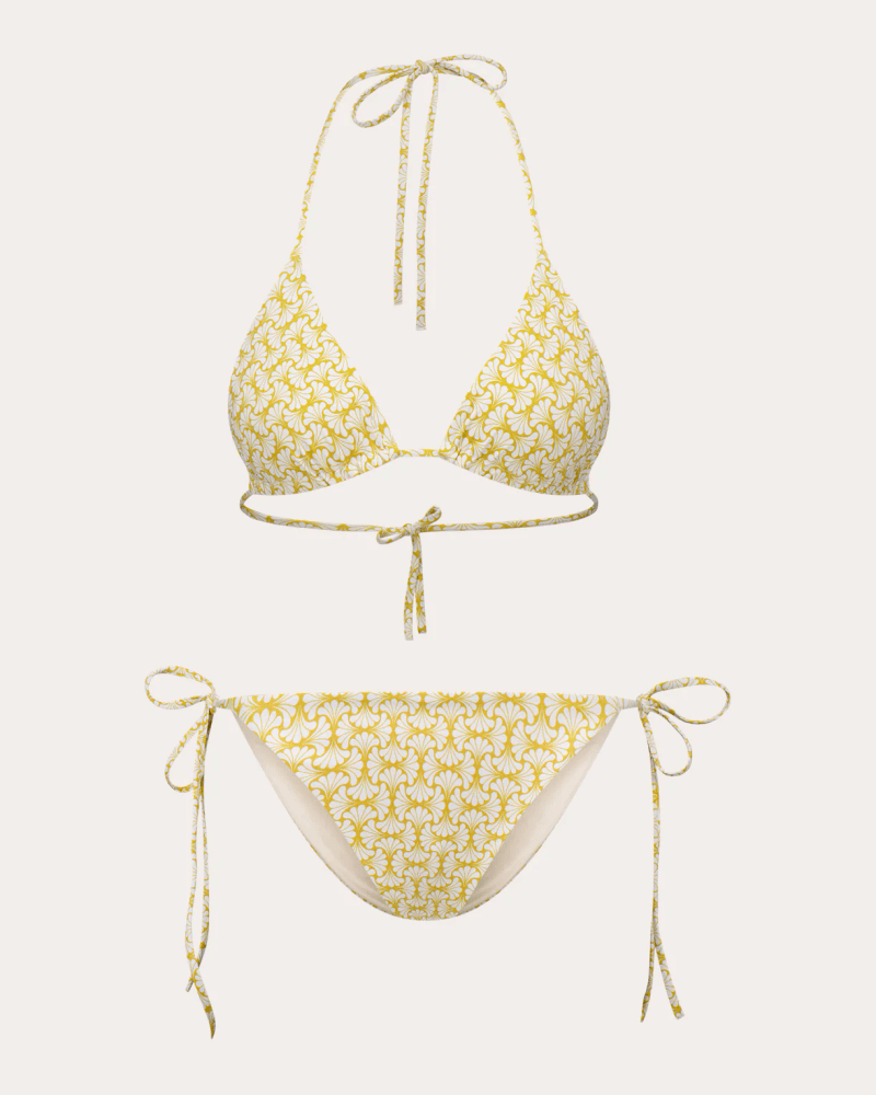 GirlsMustHave Women's Scarlett Floral Triangle Bikini Top in White Elastane/Polyamide