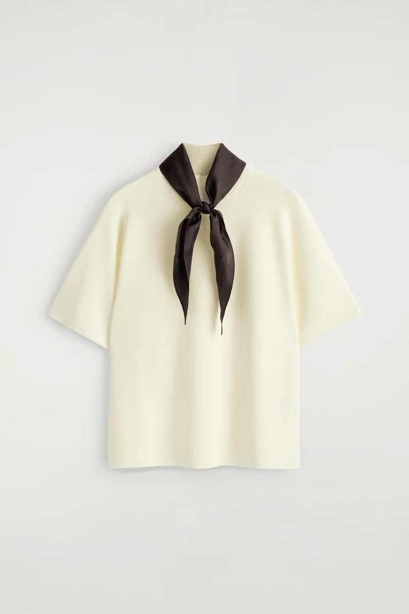 Scarf-Detail Merino Wool T-Shirt