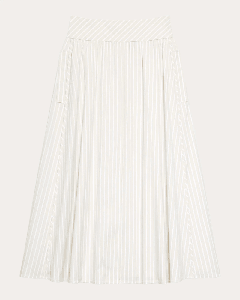 Theory Women's Stripe Cotton Vented A-Line Skirt in Neutral Cotton/Nylon/Spandex