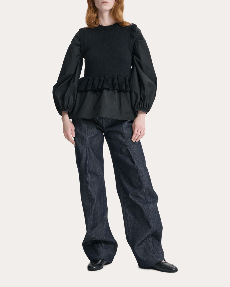 Cecilie Bahnsen Women's Billie Knit Cotton Silk Peplum Vest Top in Black Cotton/Silk