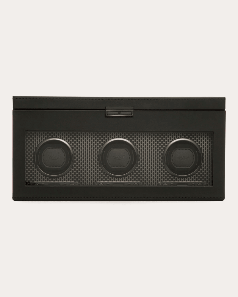 WOLF Women's Axis Triple Watch Winder Storage Case in Powder Coat Suede/Leather