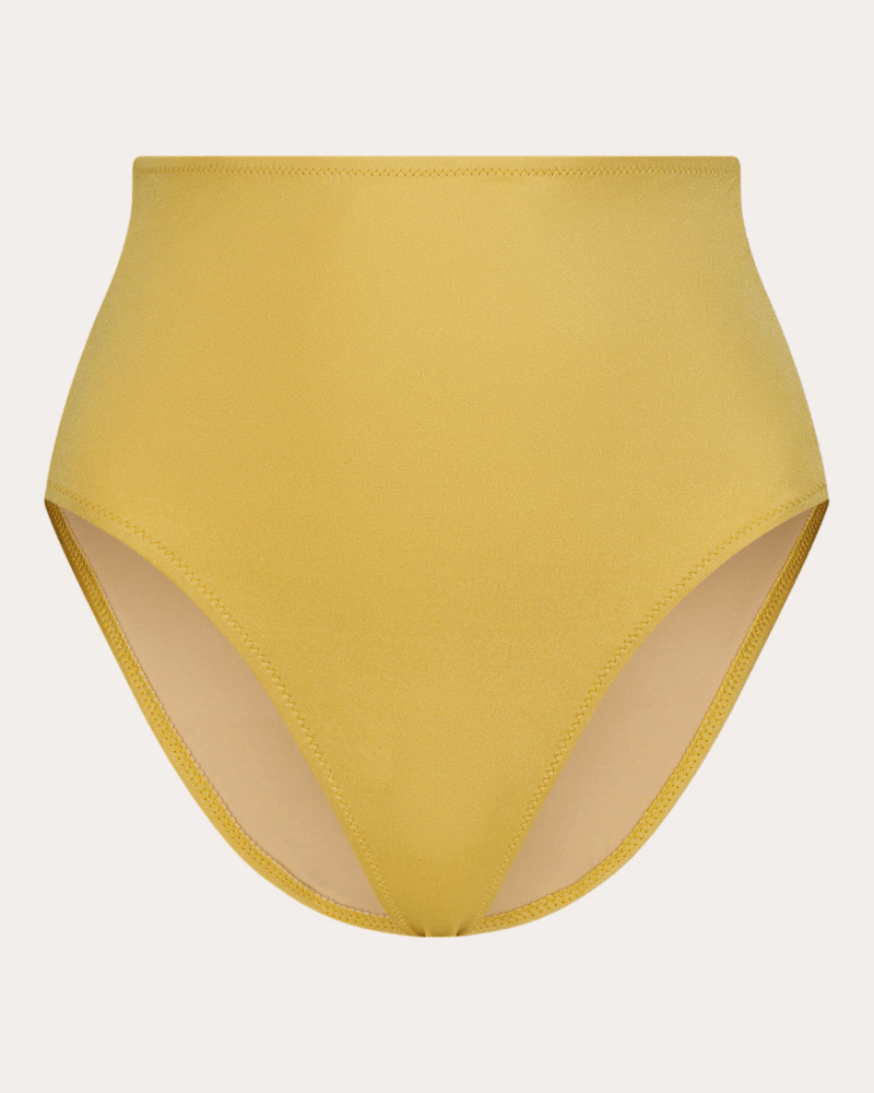 GirlsMustHave Women's Ara High-Rise Bikini Bottoms in Gold Elastane/Polyamide