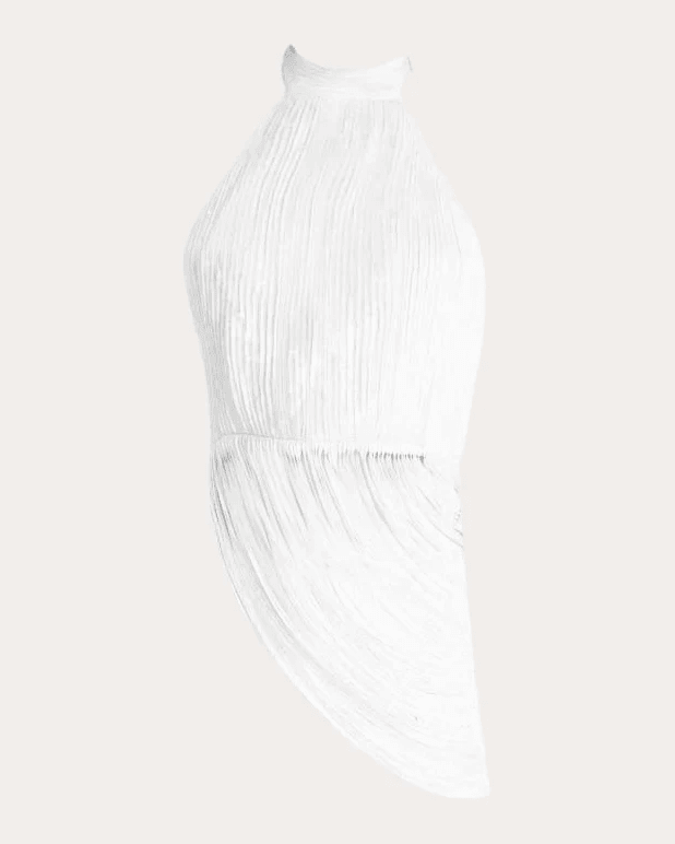 Francisco Arce Women's Elo Draped Silk Fringe Halter Top in White