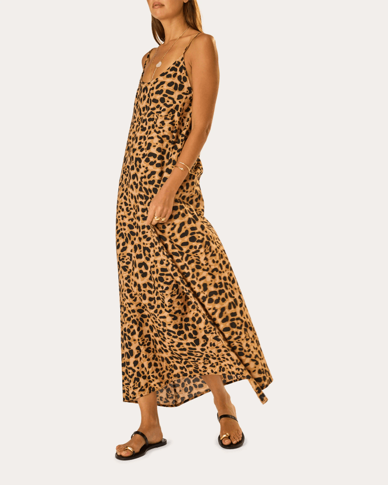 Natalie Martin Women's Heather Leopard Cotton Maxi Slip Dress in Brown