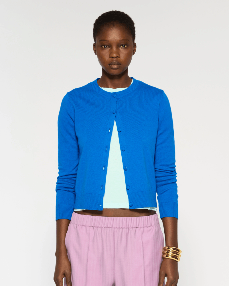 Cashmere Blend Round Neck Cardigan - Electric Storm