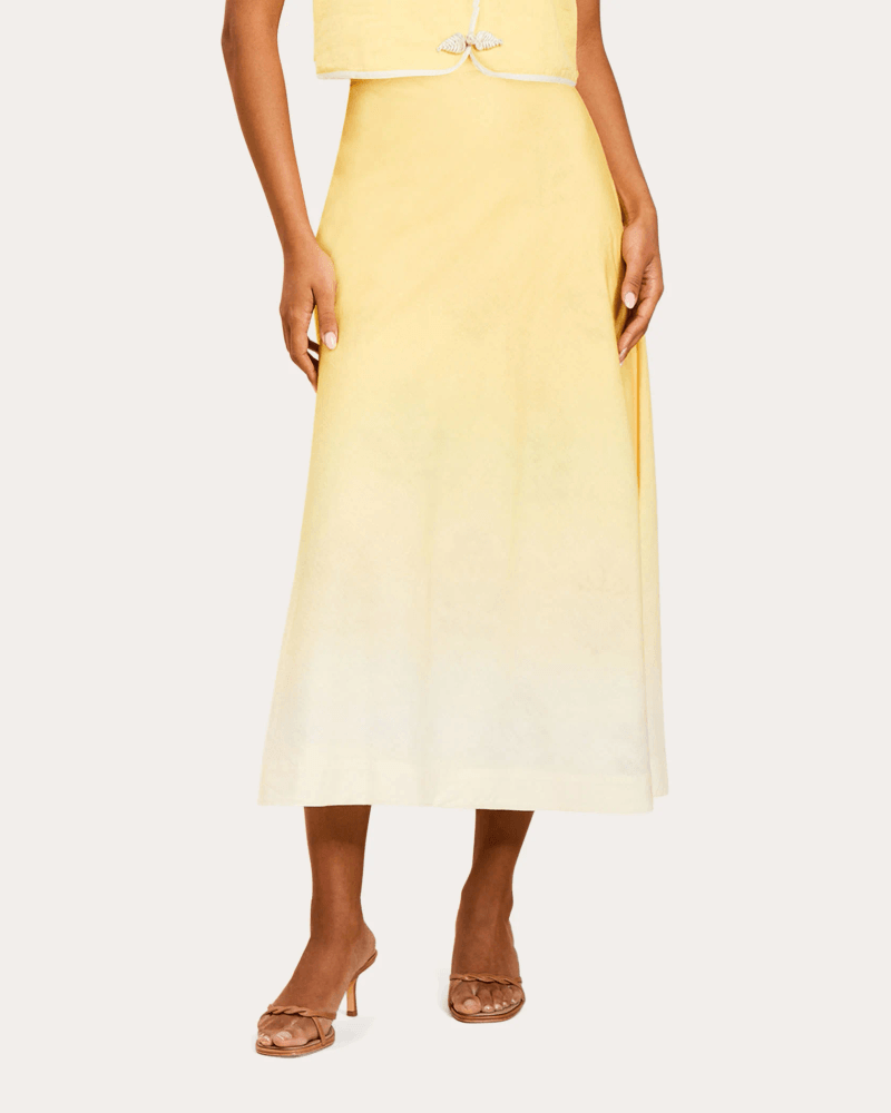 Mestiza Women's Santiago Reversible Cotton Bias Midi Skirt in Yellow Cotton/Linen