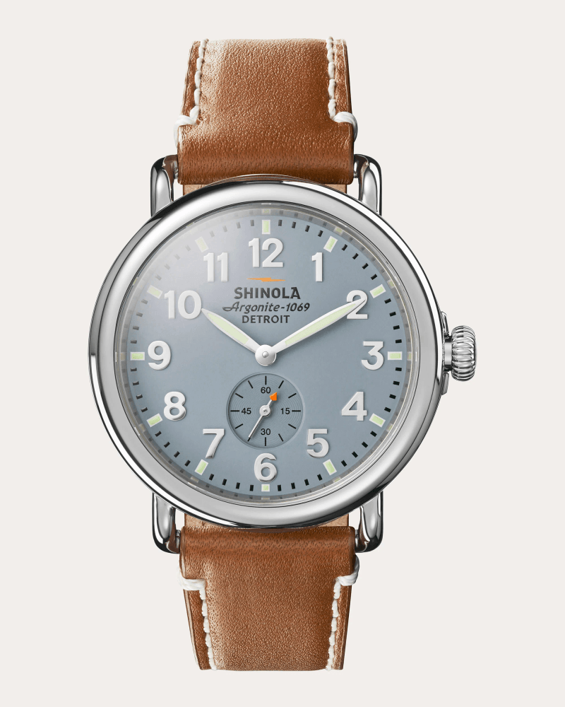 Shinola Men's Runwell 41mm Sub-Second Leather-Strap Watch in Gray / Blue