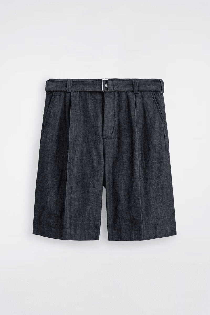 Belted Wide-Leg Denim Shorts