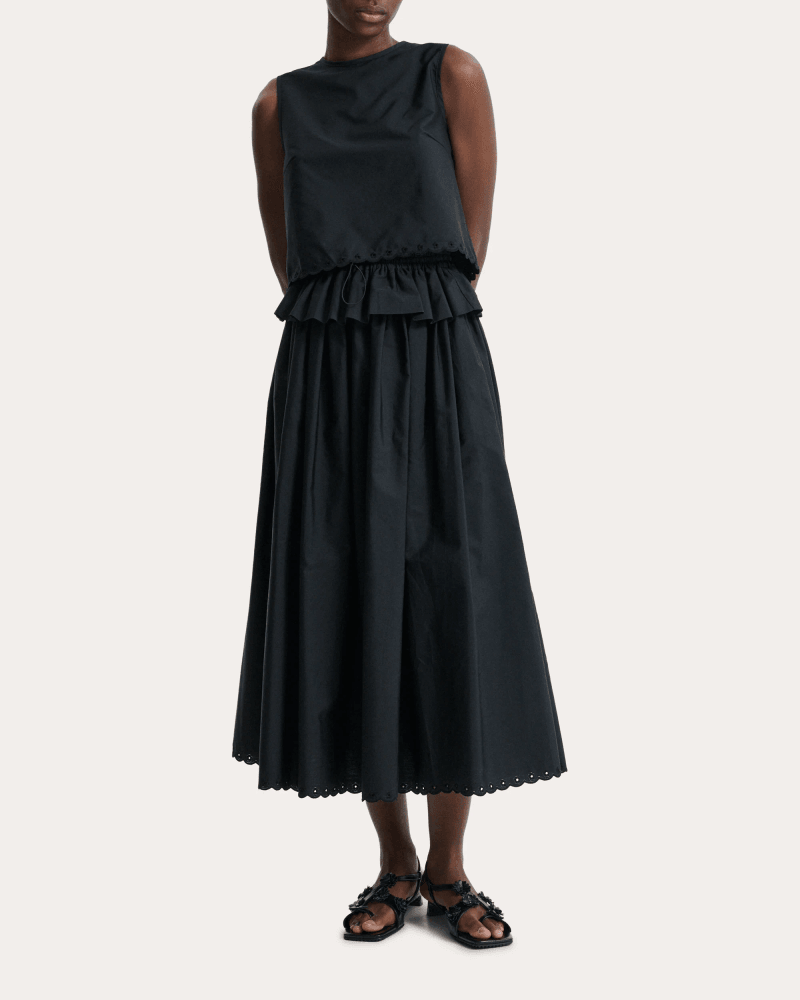 Cecilie Bahnsen Women's Deeba Embroidered Cotton Sleeveless Crop Top in Black