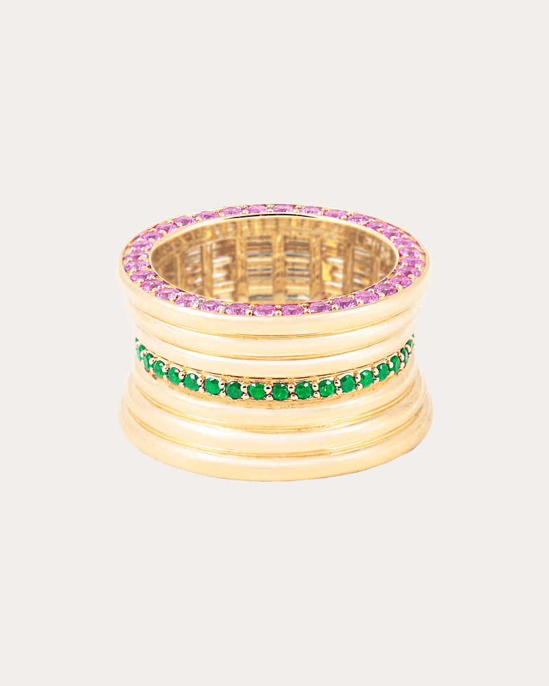 Campbell + Charlotte Women's Garnet & Tsavorite 14k Gold Revel Cigar Band Ring in Rhodolite Garnet & Tsavorite