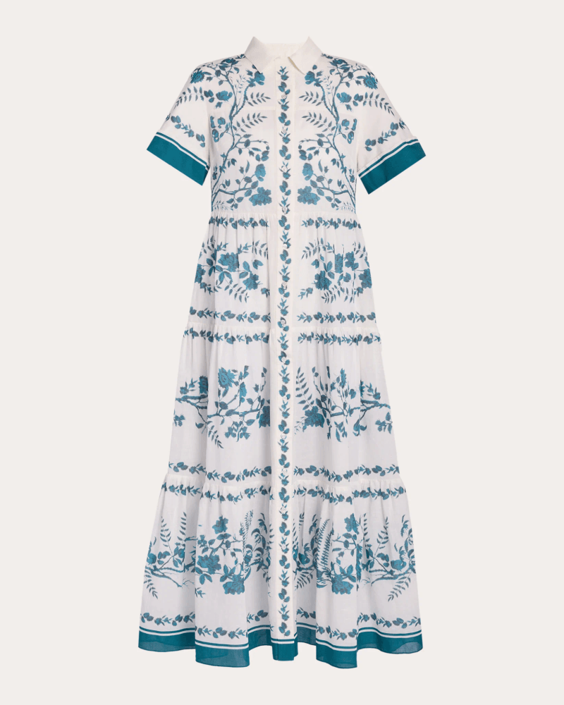 ERDEM Women's Floral Tiered Midi Shirt Dress Cotton/Linen