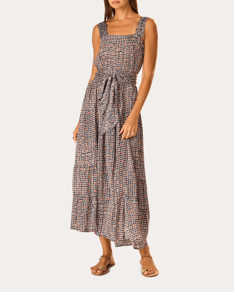 Natalie Martin Women's Jasmine Floral Pintucked Tiered Maxi Dress in Blue Viscose