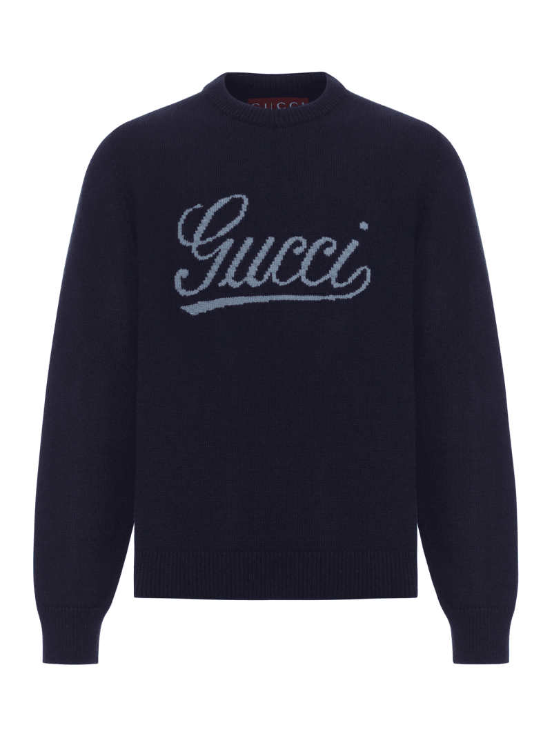 WOOL SWEATER WITH CONTRASTING FRONT GUCCI LOGO - Gucci - Man