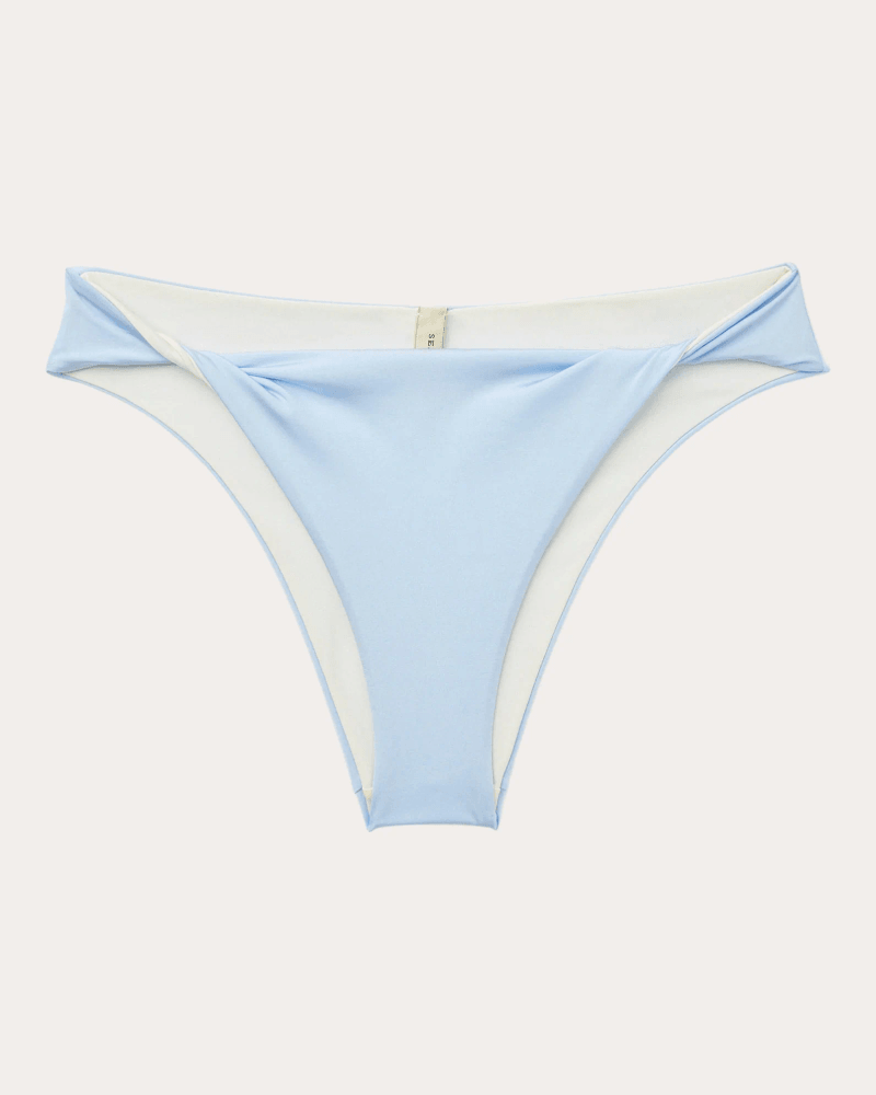 Seaquelle Swim Women's Twisted Mid-Rise Bikini Bottoms in Blue Elastane/Polyamide