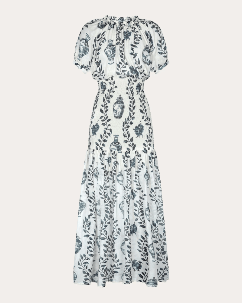 Aguaclara Women's Dynastie Royale Smocked Maxi Dress in Blue Silk/Cotton