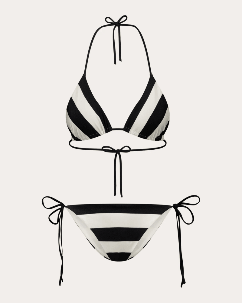 GirlsMustHave Women's Poppy Stripe String Bikini Bottoms in Black Elastane/Polyamide