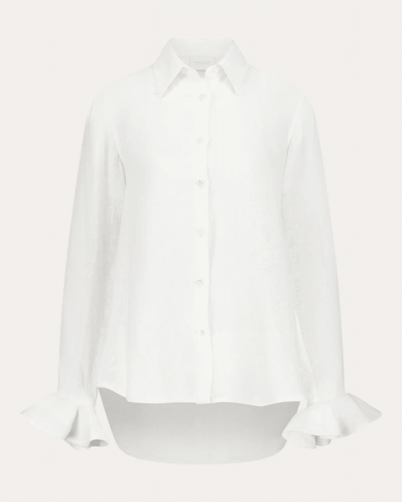 GirlsMustHave Women's Bee Linen Ruffle Shirt in White