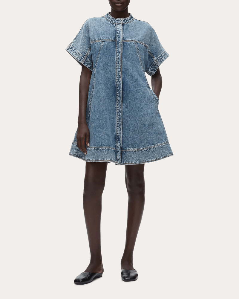 3.1 Phillip Lim Women's Denim Short-Sleeve Trapeze Dress in Blue Cotton/Denim