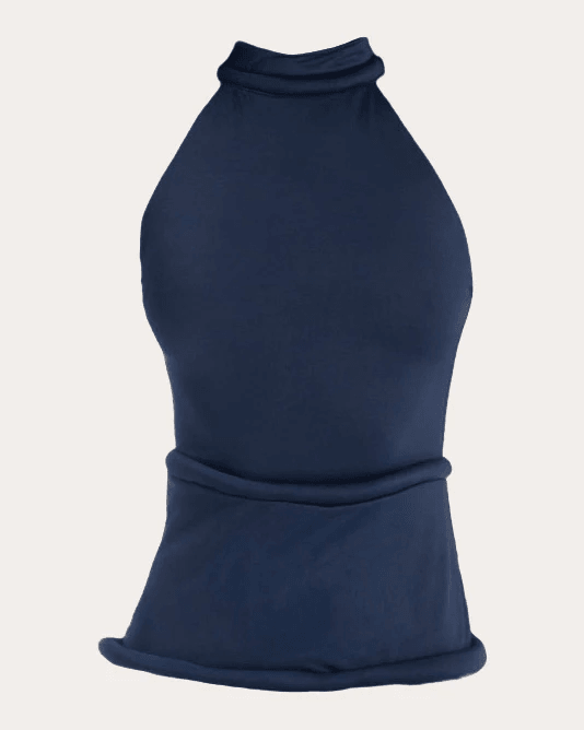 Francisco Arce Women's Mar Rolled Mock Neck Top in Blue Polyester