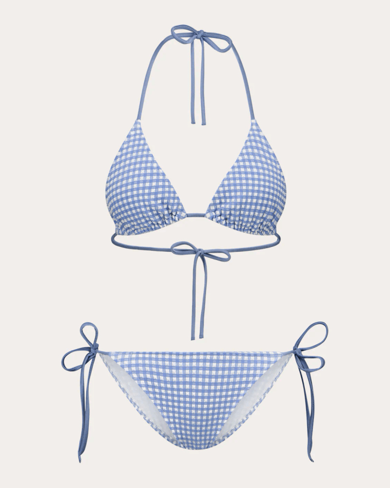 GirlsMustHave Women's Poppy Gingham String Bikini Bottoms in Blue Elastane/Polyamide