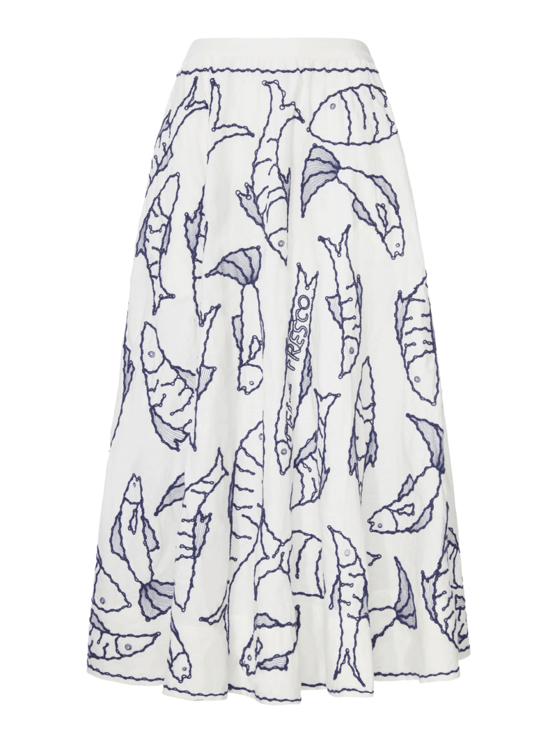 COTTON MIDI SKIRT WITH MARINE EMBROIDERY - Farm Rio - Woman