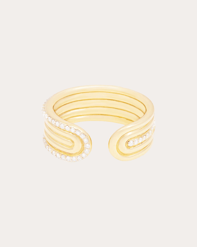 Campbell + Charlotte Women's Diamond & 14k Gold Found Ribbed Open Ring in White Diamond
