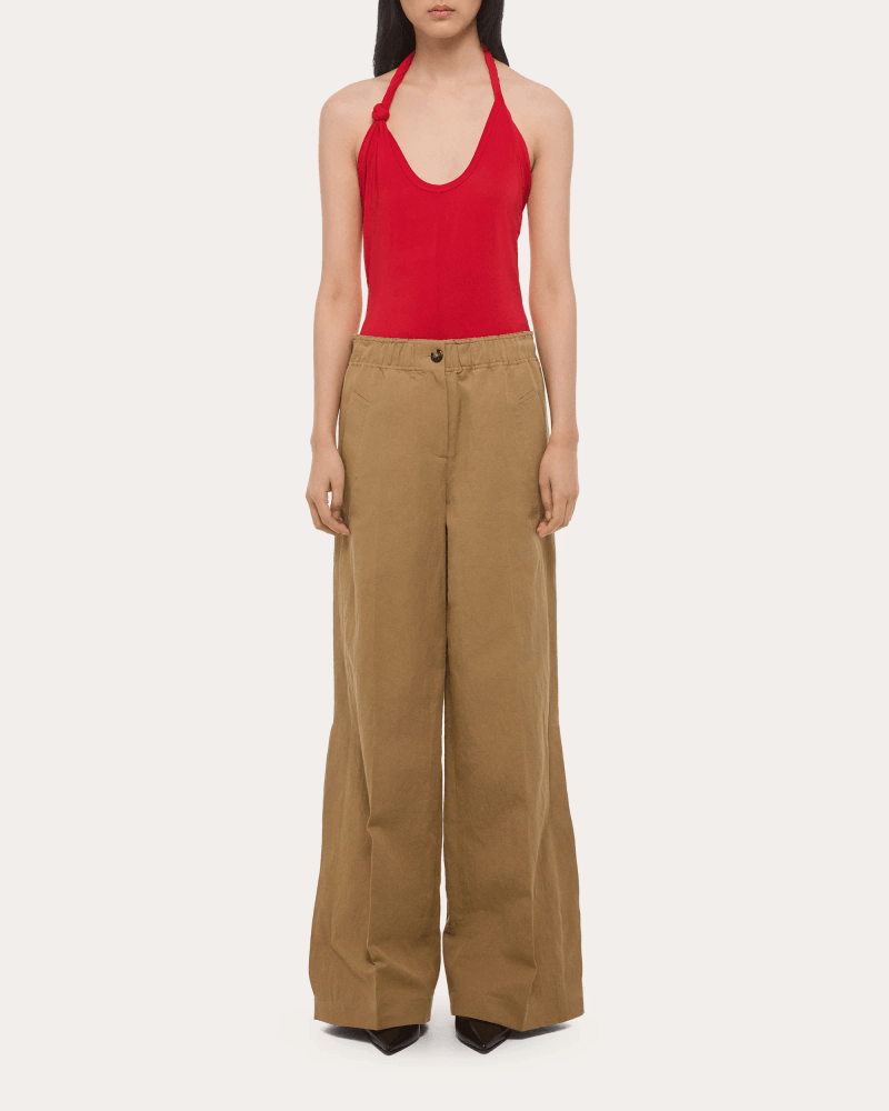 Helmut Lang Women's Cotton Linen Wide-Leg Trench Trousers in Neutral Cotton/Linen
