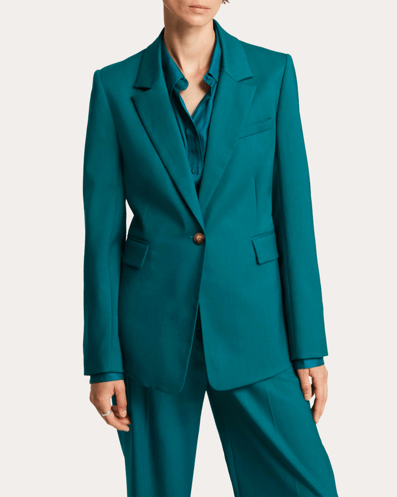 Argent Women's Seasonless Wool Fitted Notch Lapel Blazer in Green Wool/Elastane
