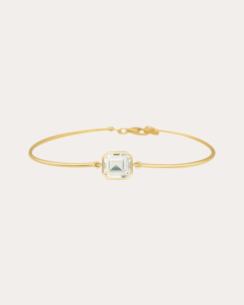 Yi Collection Women's Rainbow Moonstone & 18k Gold Bar Bangle