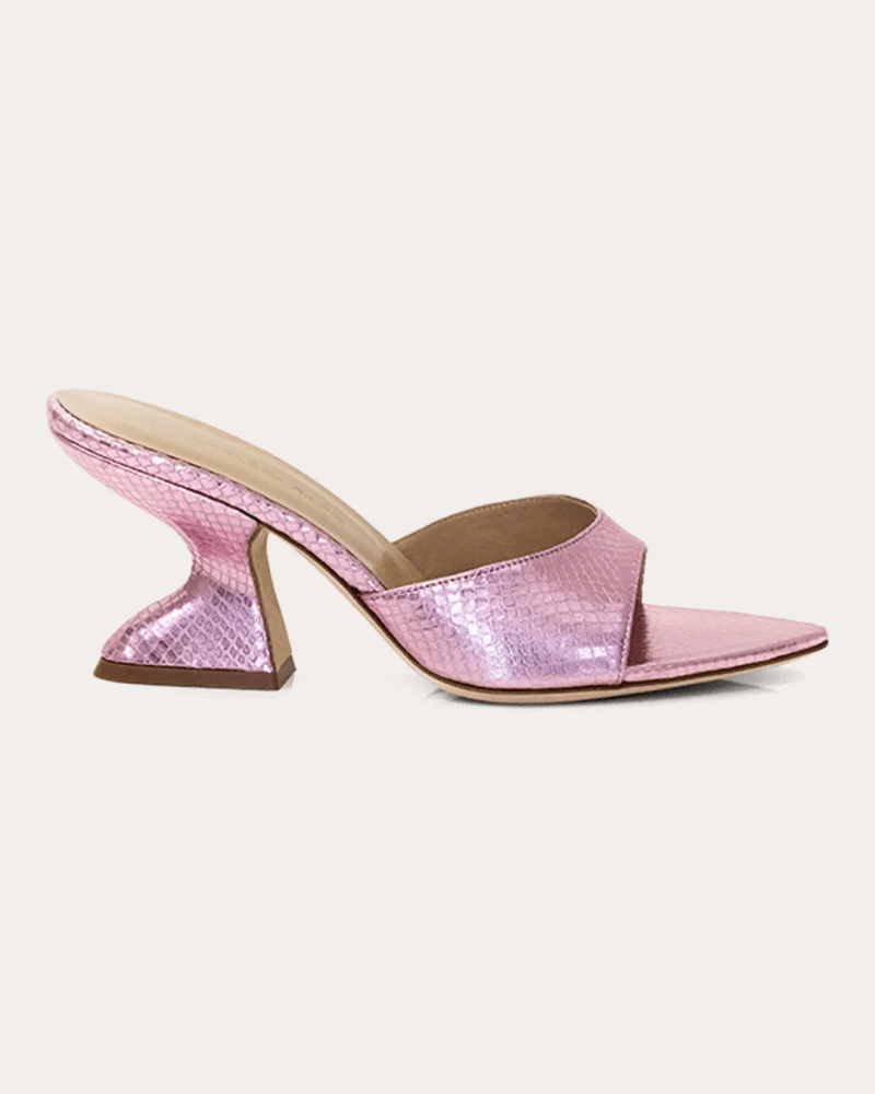 Chelsea Paris Women's Kira Metallic Snake-Embossed Leather Sandal in Pink