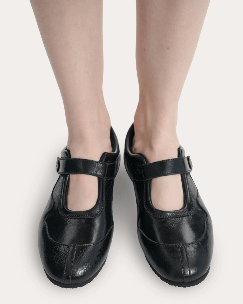 Cecilie Bahnsen Women's Cosmo Textured Leather Mary Jane Sneaker in Black Leather/Rubber