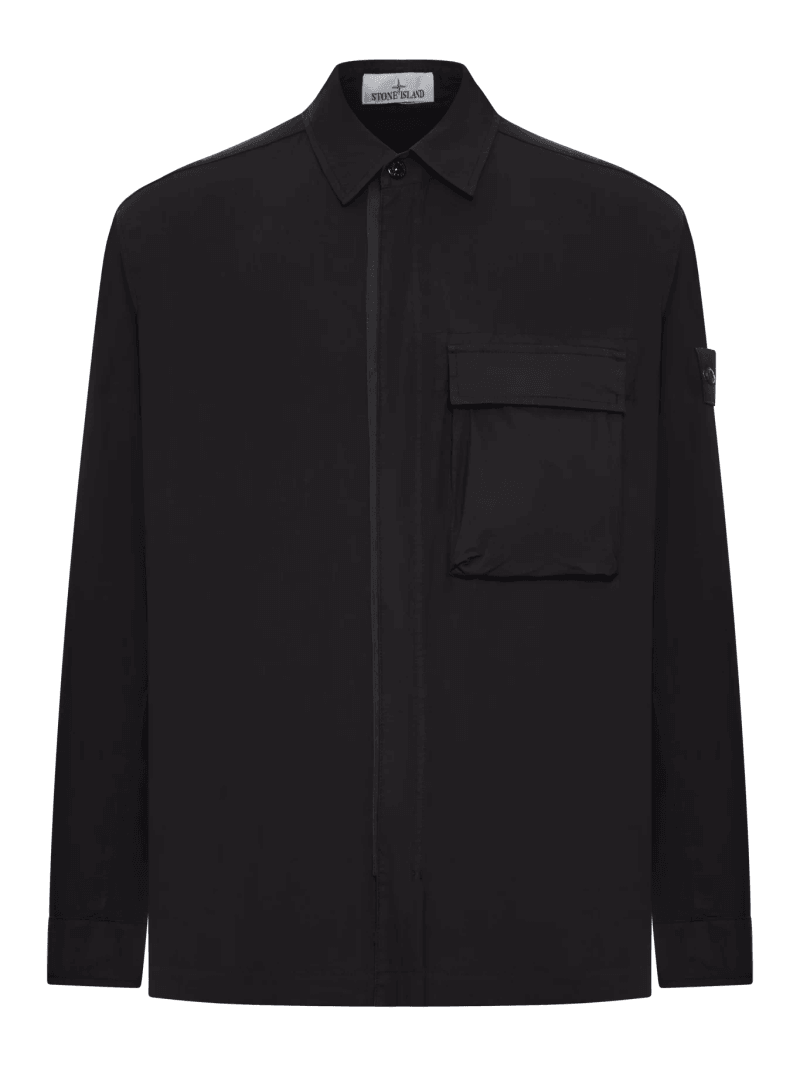 STRETCH COTTON CANVAS OVERSHIRT WITH FLAP POCKET ON THE CHEST - Stone Island - Man