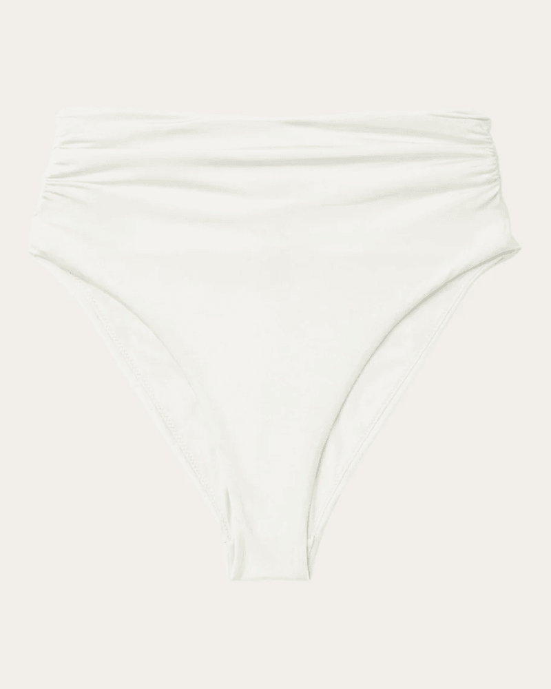 Seaquelle Swim Women's Haven Ruched High-Rise Bikini Bottoms in White Elastane/Polyamide